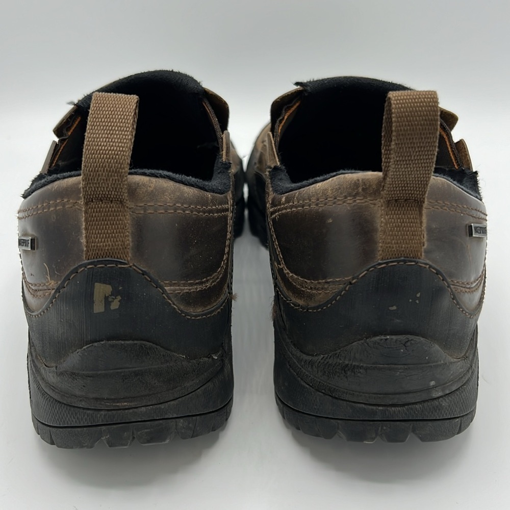 MERRELL SIZE 12 DARK EARTH BROWN SLIP ON LEATHER MOC J39577 - Picture 7 of 13